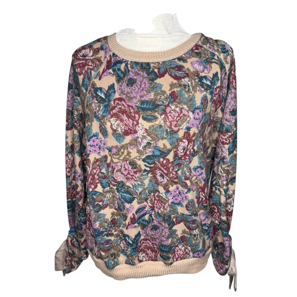 entro Sweaters - Entro Floral Print Crewneck Sweater Women Size‎ S Bow Sleeve